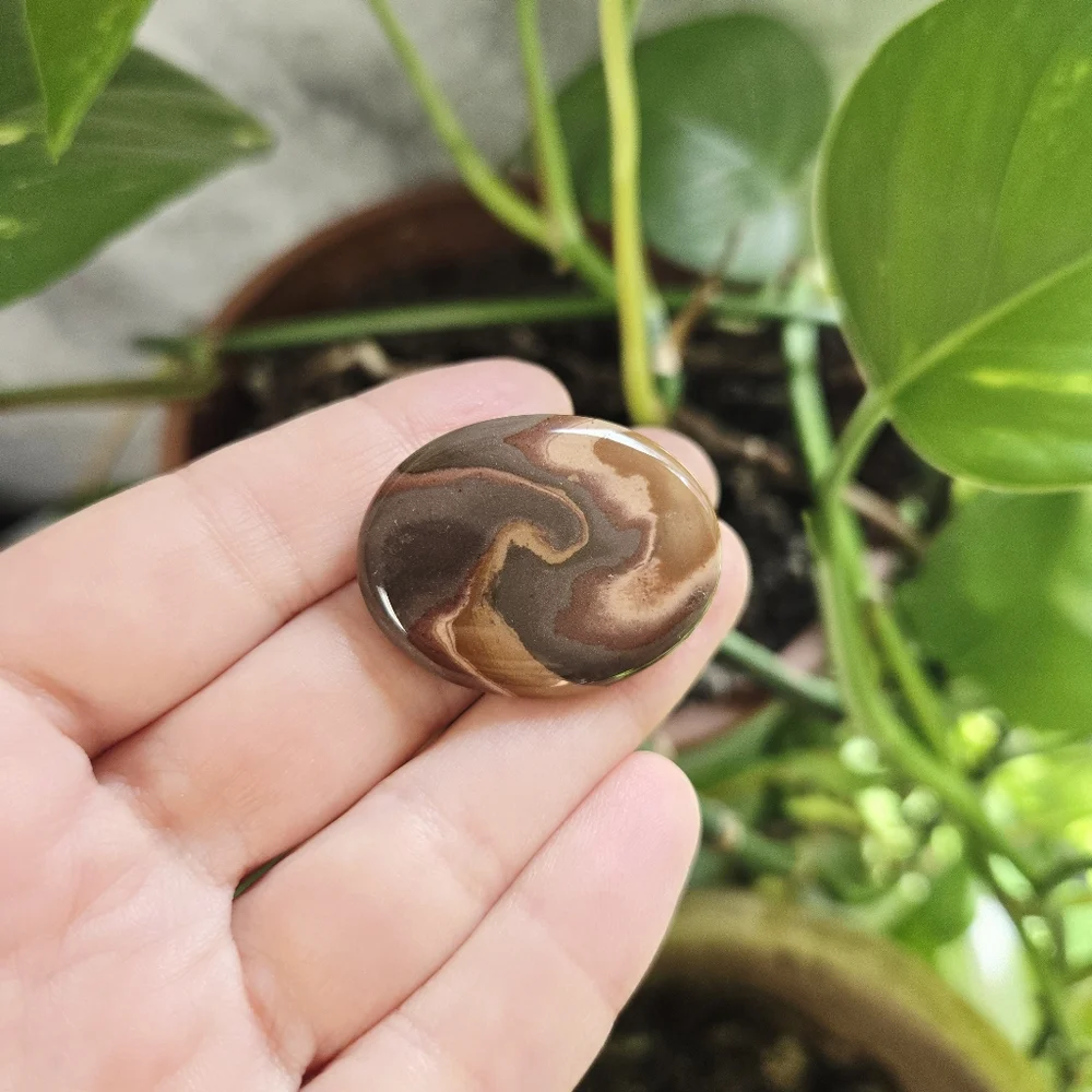 Vintage Brown Agate Oval Stone Earthy Boho Bohemian Brooch Pin